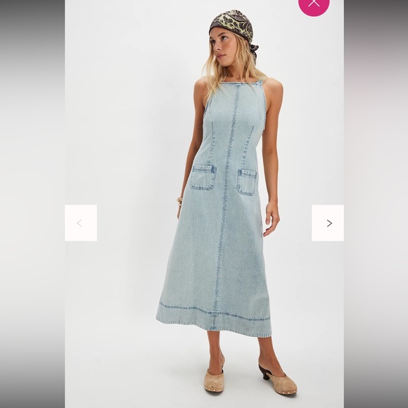 Free People Dex Denim Midi Dress Small Color: Bleachout NWT
